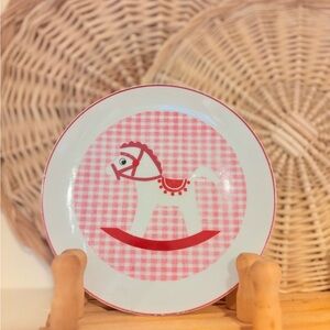 Vintage Pink Gingham Rocking Horse Plate